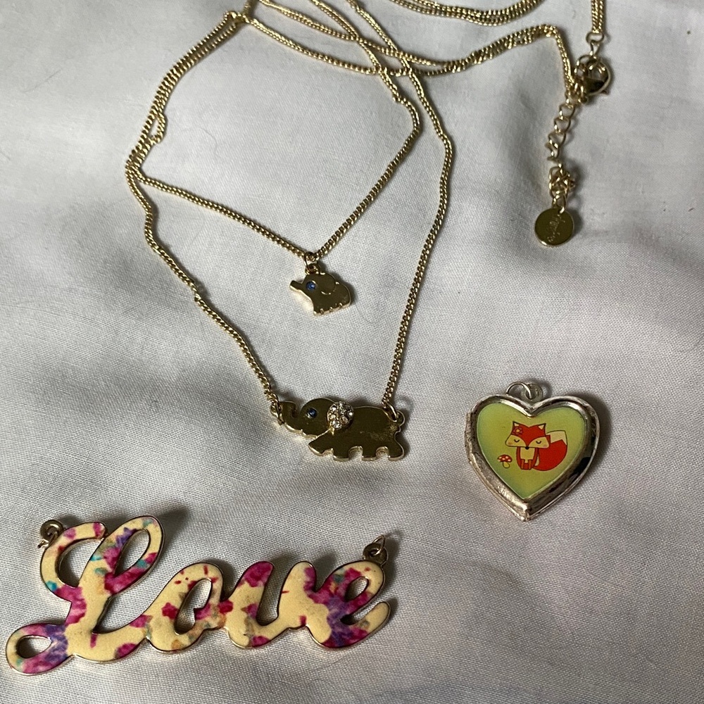 Claire's Gold Layered Elephant Necklace with Colorful Love and Fox Charms